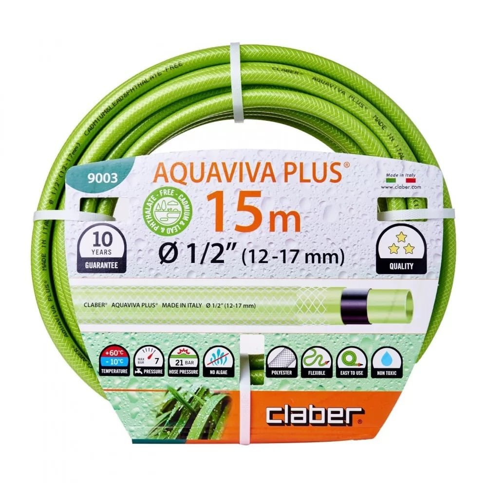 Шланг для полива Claber Aquaviva Plus, 15 м 1/2" зеленый 556648 фото